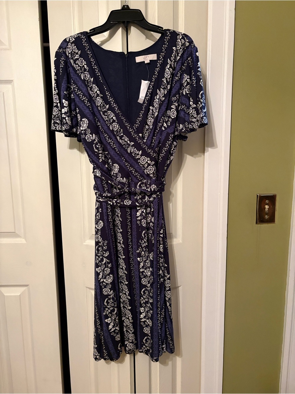 LOFT Navy and White Floral Wrap Midi Dress